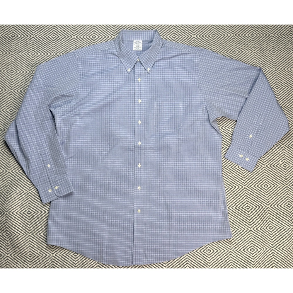 Brooks Brothers Regent Men's Check Button Down Long Sleeve Shirt Size 18-6/7
